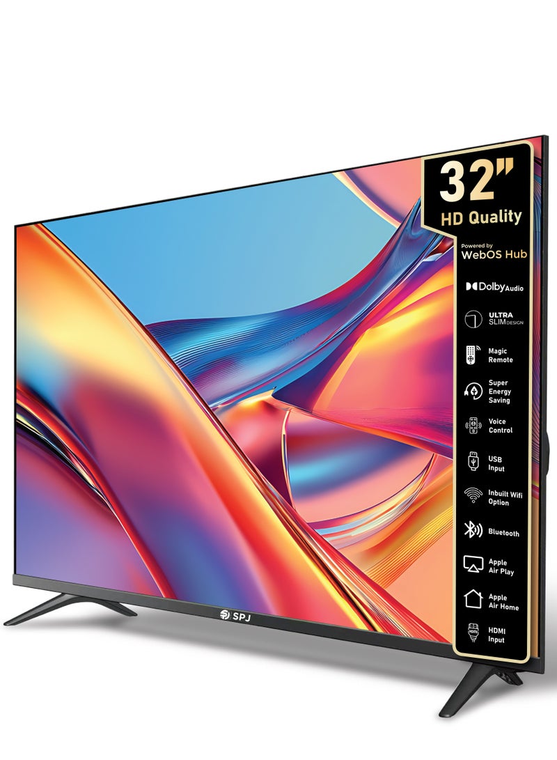 SPJ 32 Inch HD Smart LED TV, WebOS Smart TV, Magic Remote, WiFi & Bluetooth, Netflix, YouTube & Prime Video, HDMI & USB Ports, Ultra Slim Design, Black - Image 1